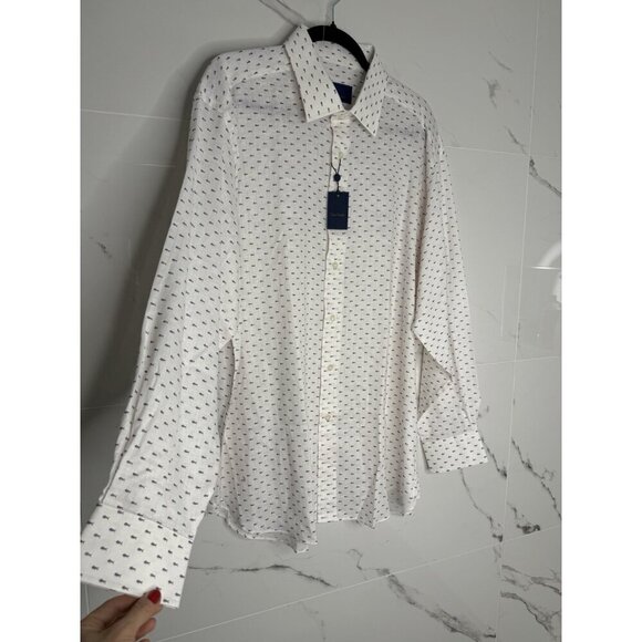 David Donahue Other - NWT David Donahue White Button Down Fishbone Pattern Fusion Linen 15.5 3…​